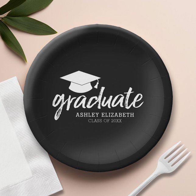 Plato De Papel Título de graduado con clase de y nombre - Cambiar (Custom Paper Plate)