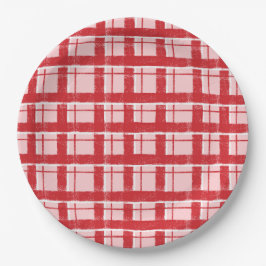 Plato De Papel Título Patrón de Cuadros Texturizado Rosa y Rojo
