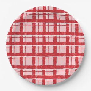 Plato De Papel Título Patrón de Cuadros Texturizado Rosa y Rojo