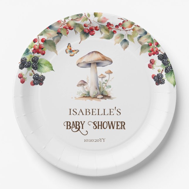 Plato De Papel Toadstool de Woodland & Mushroom Fall Baby Shower (Anverso)