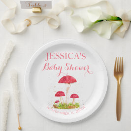 Plato De Papel Toadstool Mushroom Watercolor Cute Baby Shower