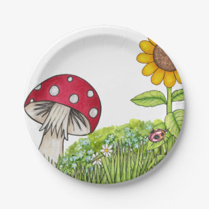 Plato De Papel Toadstool y girasol