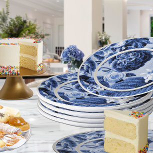 Plato De Papel Toalla Floral Azul Periwinkle No. 1