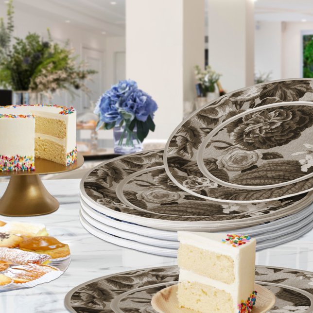 Plato De Papel Toalla floral Sepia Tone Brown No. 1 (Subido por el creador)