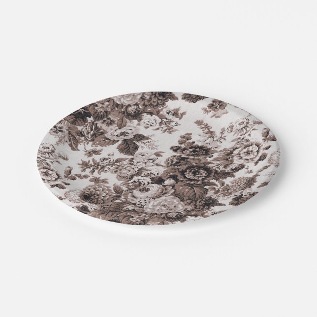 Plato De Papel Toalla floral Sepia Tone Brown No. 3 (Angular)