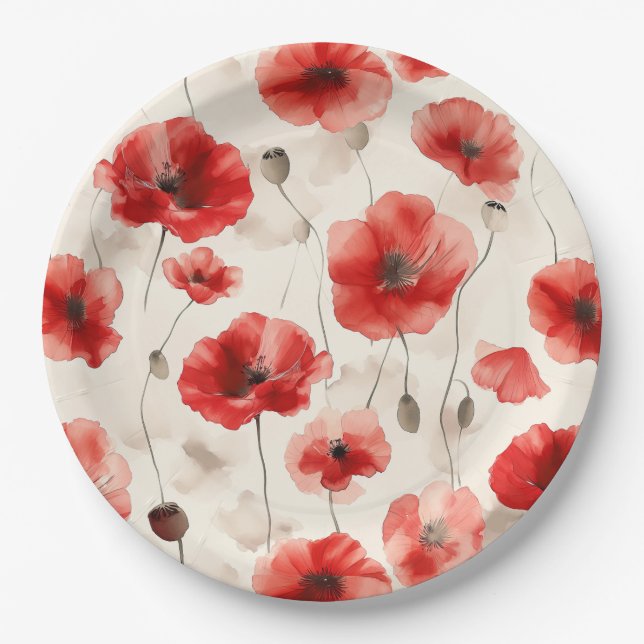 Plato De Papel Toallas elegantes para el patrón de amapolas (Anverso)