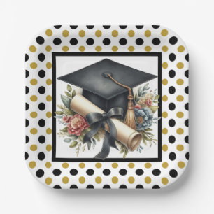 Plato De Papel Toca de graduación y diploma