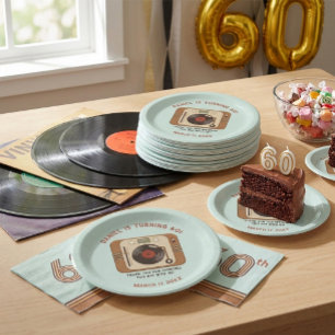 Plato De Papel Tocadiscos de Vinilo Retro Cumpleaños 60