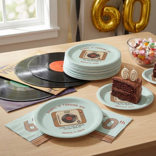 Plato De Papel Tocadiscos de Vinilo Retro Cumpleaños 60 (Subido por el creador)