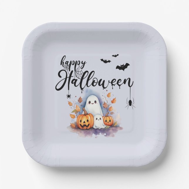 Plato De Papel Tocante calabaza Fantasma Halloween Placas de pape (Anverso)