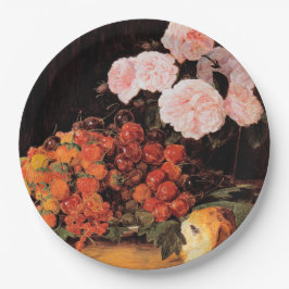 Plato De Papel Todavía la vida con Rosas, fresas y pan