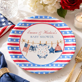 Plato De Papel Todo Americano Patriótico Baby Shower del 4 de Jul