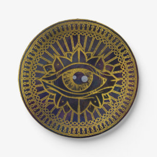 Plato De Papel Todo el oro místico del ojo que ve en el cielo de