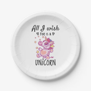 Plato De Papel Todo lo que deseo es un Unicornio