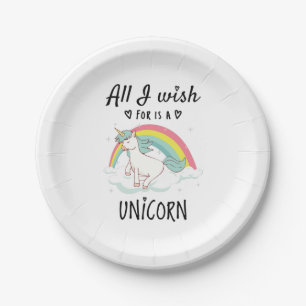 Plato De Papel Todo lo que deseo es una Unicornio