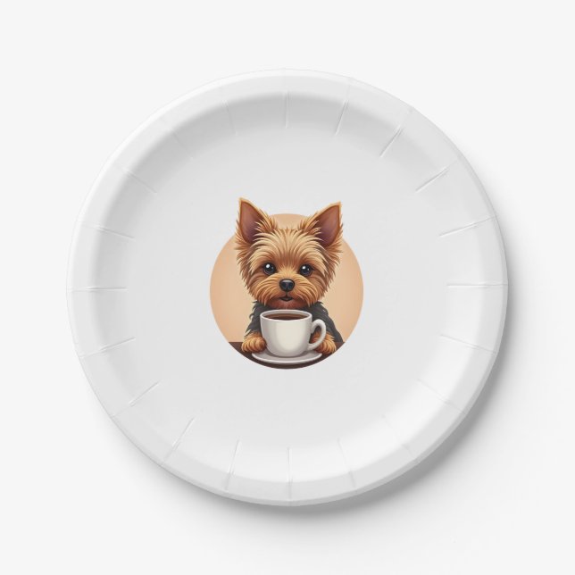 Plato De Papel Todo lo que necesito es café y yorkie (Anverso)