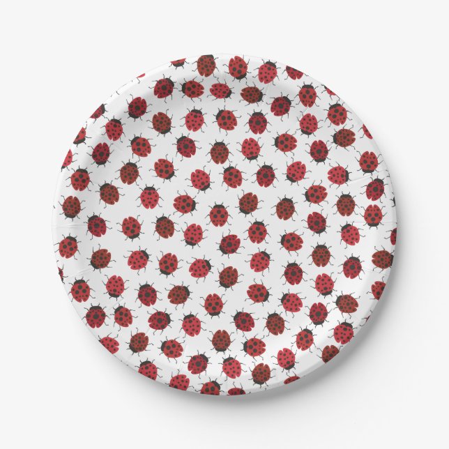 Plato De Papel Todo sobre Red Ladybugs Moderno (Anverso)