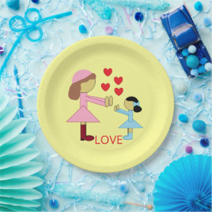 Plato De Papel Todos los niños necesitan amor: amarillo
