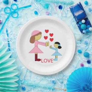 Plato De Papel Todos los niños necesitan amor: Blanco