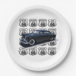 Plato De Papel Todos los Rótulos Route 66 con un coche negro