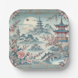 Plato De Papel Toile azul de China