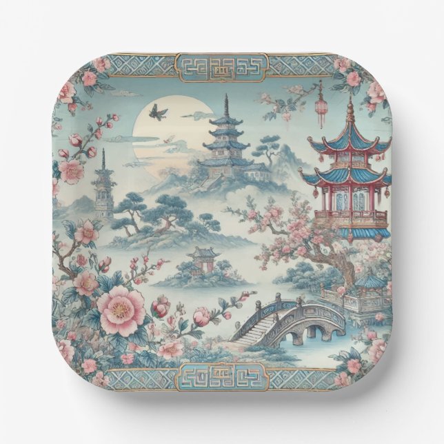 Plato De Papel Toile azul de China (Anverso)