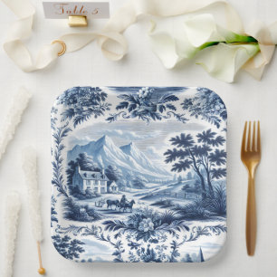 Plato De Papel Toile azul del país francés