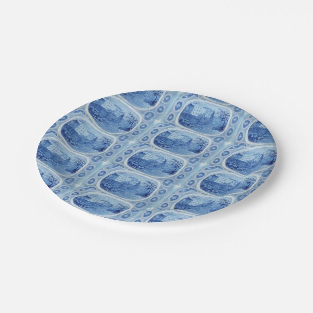 Plato De Papel Toile Blue Willow Pintado A Mano (Angular)