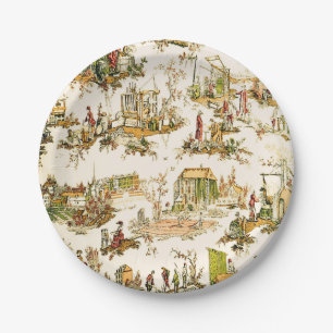 Plato De Papel Toile Creme Francés Chinoiserie Estilo Rústico