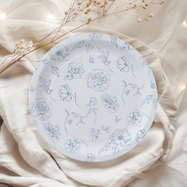 Plato De Papel Toile de Jouy algo azul floral de boda