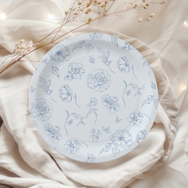 Plato De Papel Toile de Jouy Algo Floral azul novia (Subido por el creador)