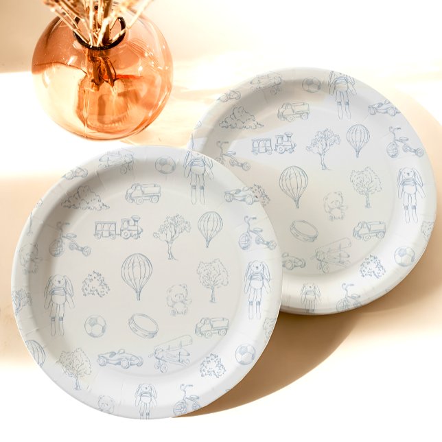 Plato De Papel Toile de Jouy Blue Baby Ducha (Subido por el creador)