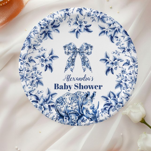 Plato De Papel Toile De Jouy Bow Baby Shower (Subido por el creador)
