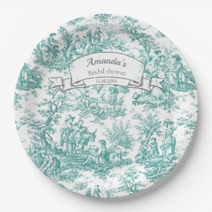 Plato De Papel Toile de Jouy floral turquesa vintage