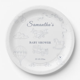 Plato De Papel Toile de Jouy Nursery Baby Shower