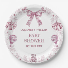 Plato De Papel Toile De Jouy Pink Retro Bear juguetes Baby Shower
