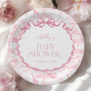 Plato De Papel Toile de Jouy Rosa Animales de Safari Baby shower