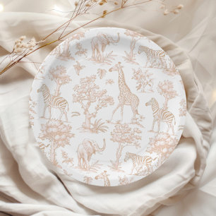 Plato De Papel Toile de Jouy Safari Animales Boho Baby Ducha