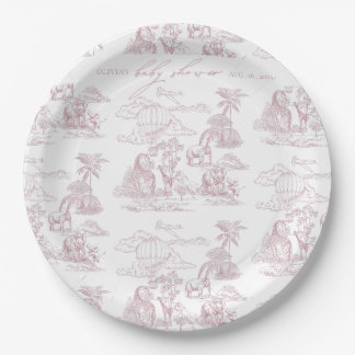 Plato De Papel Toile De Jouy Safari Baby Girl Shower 