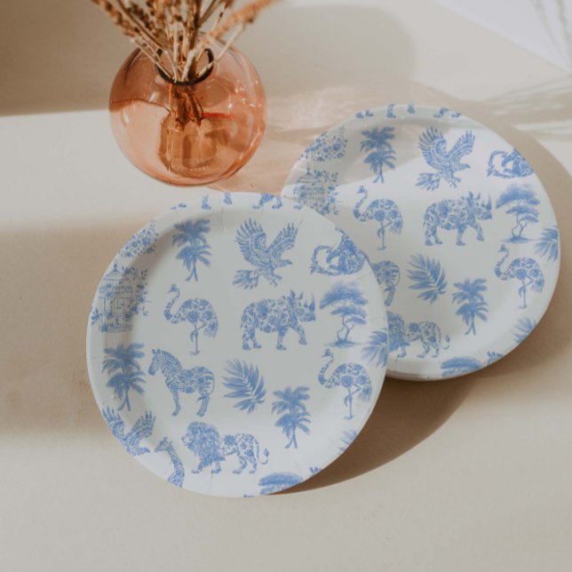 Plato De Papel Toile De Jouy Safari Blanco Y Azul (Subido por el creador)