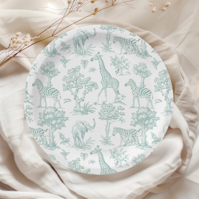 Plato De Papel Toile de Jouy Safari verde Ducha bebé (Subido por el creador)