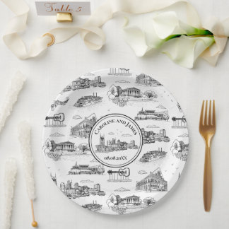 Plato De Papel Toile de Nashville en negro y blanco
