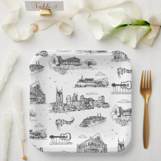 Plato De Papel Toile de Nashville en negro y blanco