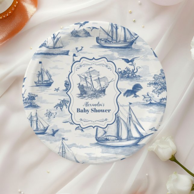 Plato De Papel Toile Nautical Baby Shower (Subido por el creador)