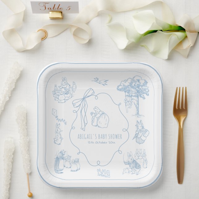 Plato De Papel Toile Peter the Rabbit Beatrix Baby Shower (Boda)