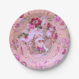 Plato De Papel Toile victoriano antiguo Rococo estilo Floral Rosa