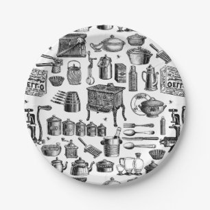 Plato De Papel toile victoriano de cocina antigua