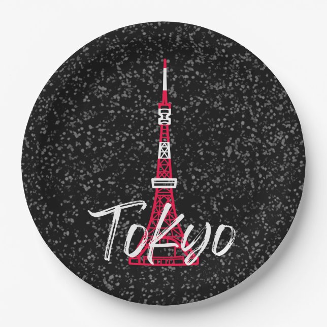 Plato De Papel Tokyo Tower Sketch of Minato, Tokyo, Japan  (Anverso)