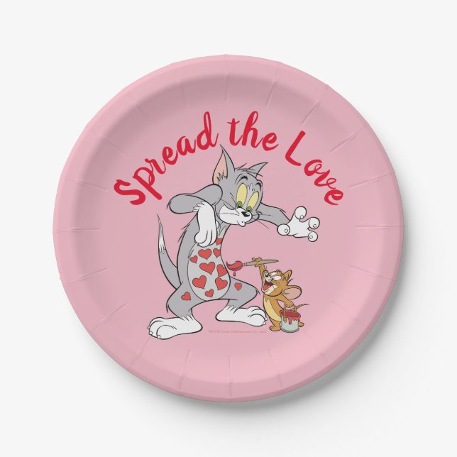 Plato De Papel Tom y Jerry Painting Valentine Hearts (Anverso)