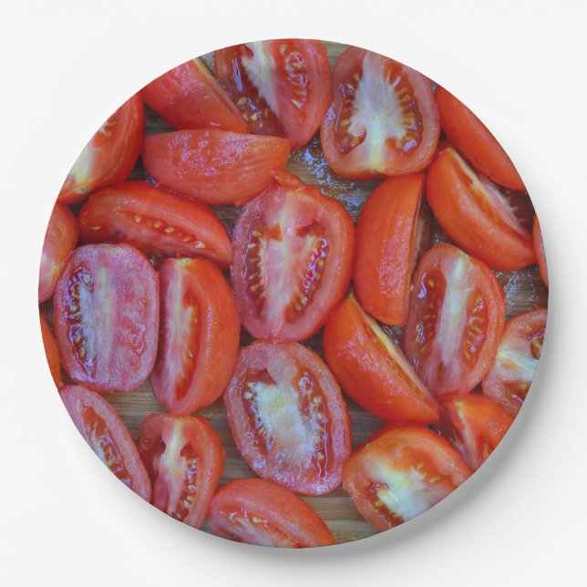 Plato De Papel Tomates recién cortados (Anverso)